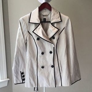 WHBM white silk black ribbed jacket
